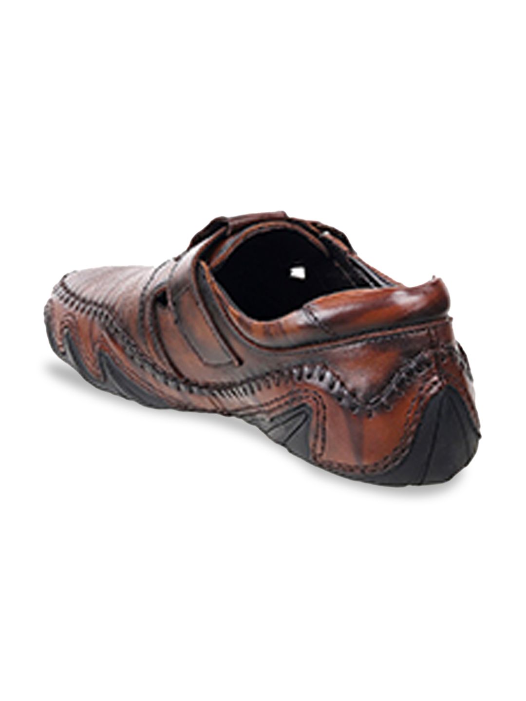 Mochi Men Tan & Black Leather Shoe-Style Sandals