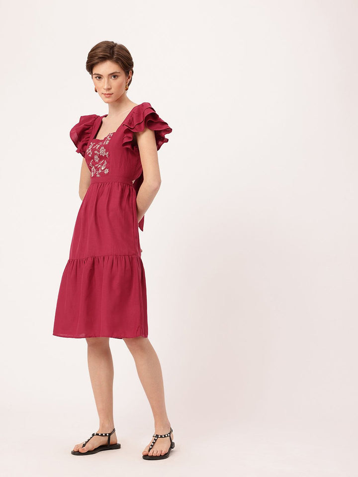 DressBerry Girly Glam Floral Embroidered Blow Detailed A-Line Dress
