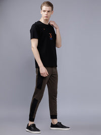 The Indian Garage Co Men Olive-Green & Black Colourblocked Slim-Fit Joggers