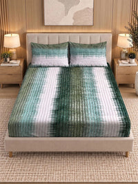 KLOTTHE Green & White Striped 300 TC King Bedsheet with 2 Pillow Covers