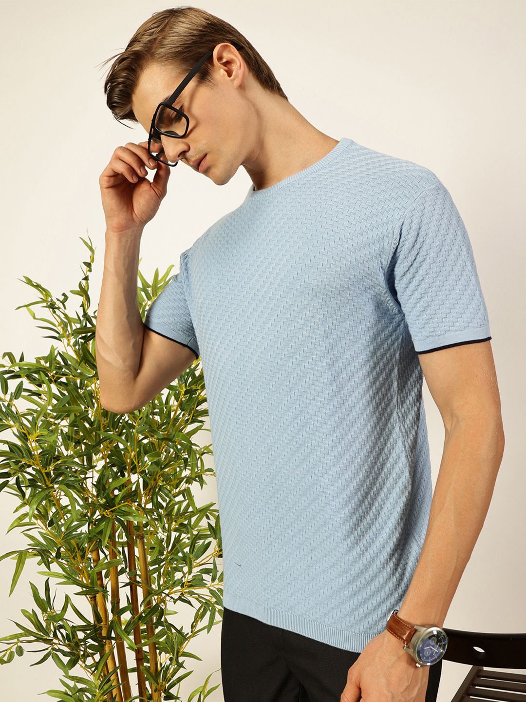 Thomas Scott Men Knit Textured Round Neck T-shirt