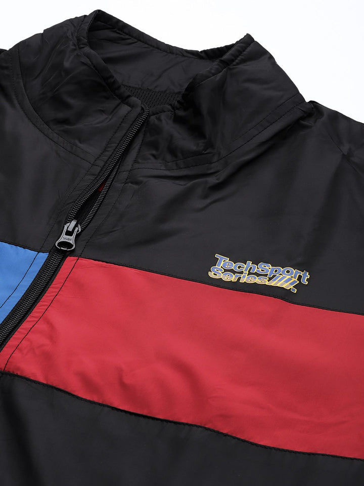 The Indian Garage Co Men Black & Yellow Colourblocked Windcheater Outdoor Sporty Jacket