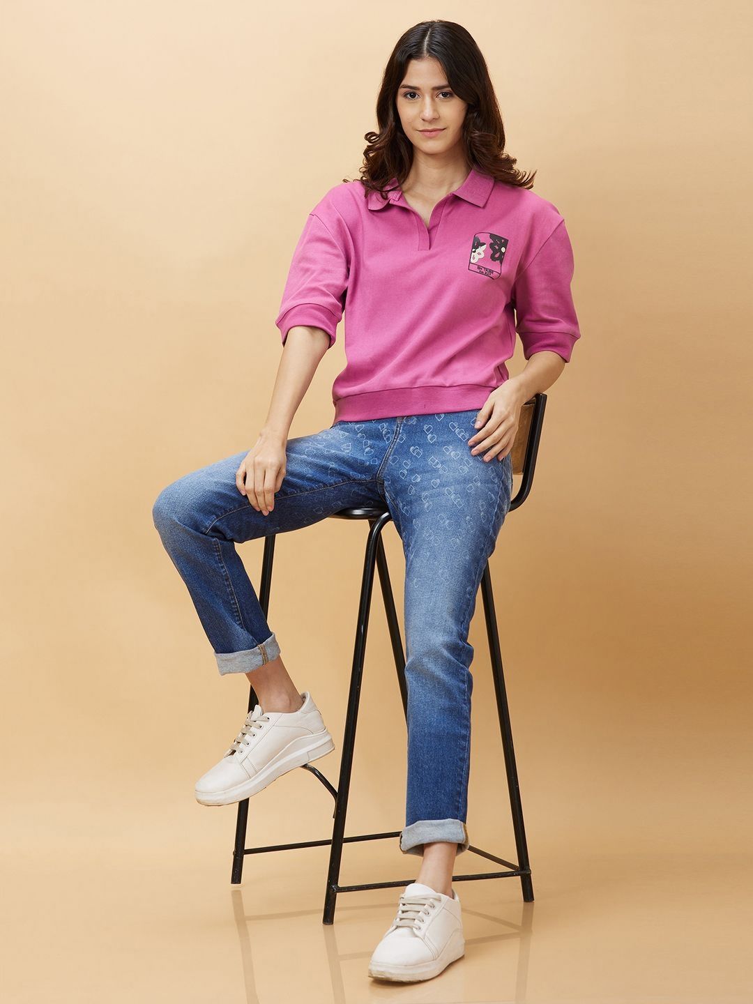 Being Human Women Polo Collar Applique T-shirt