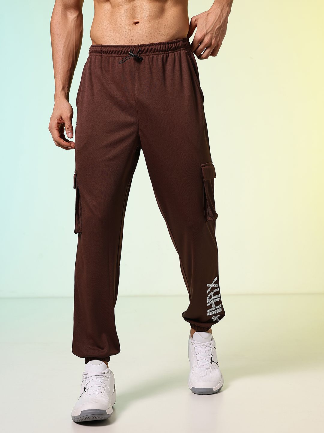 HRX by Hrithik Roshan Men Rapid-Dry Retro Brand Logo Printed Training Cargo Joggers