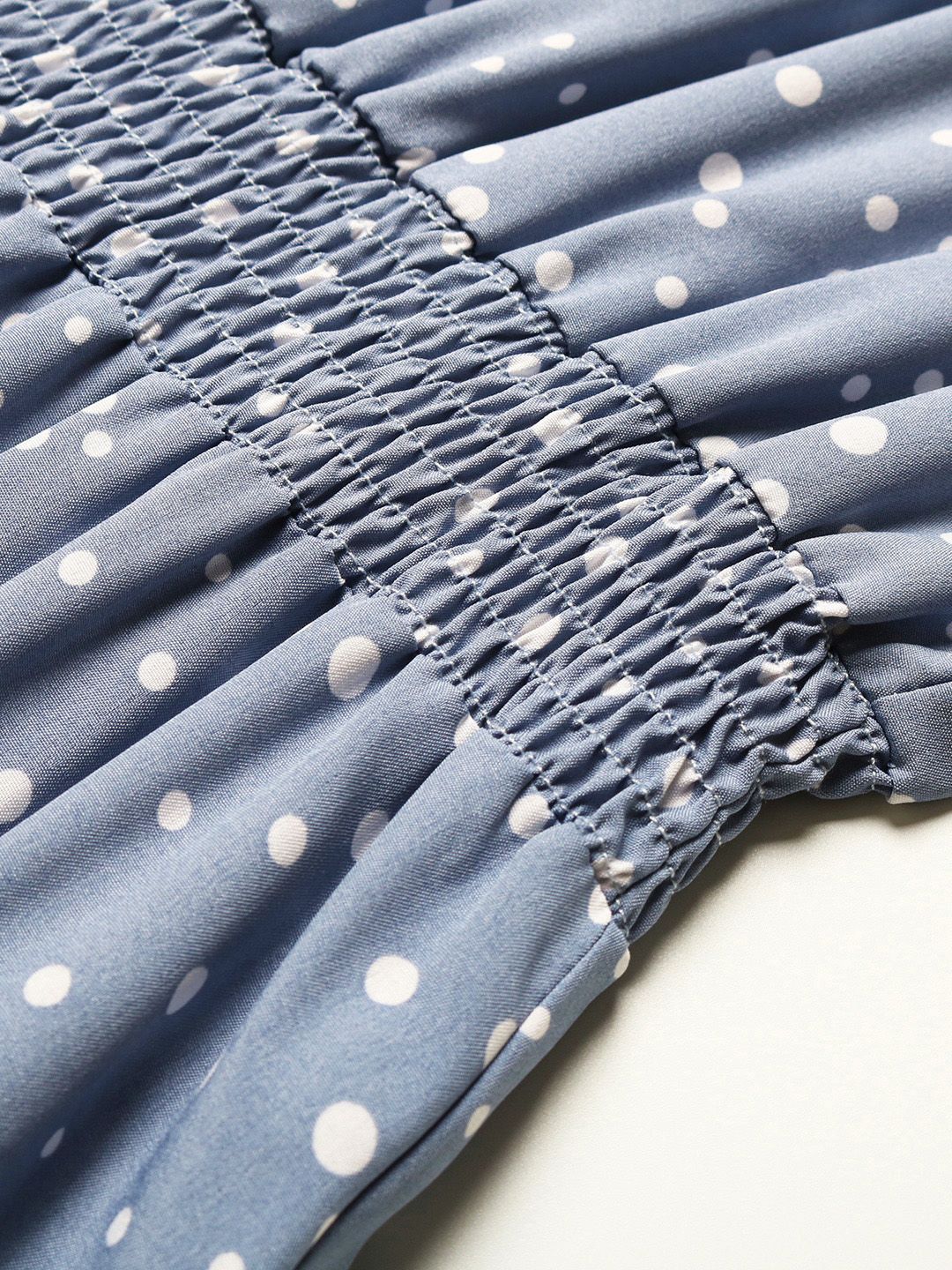 DressBerry Polka Dot Print Tie-Up Neck A-Line Tiered Dress