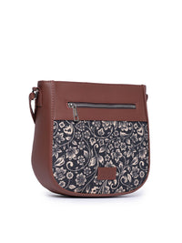 ZOUK Women Black & Brown Floral Printed Structured Sling Bag