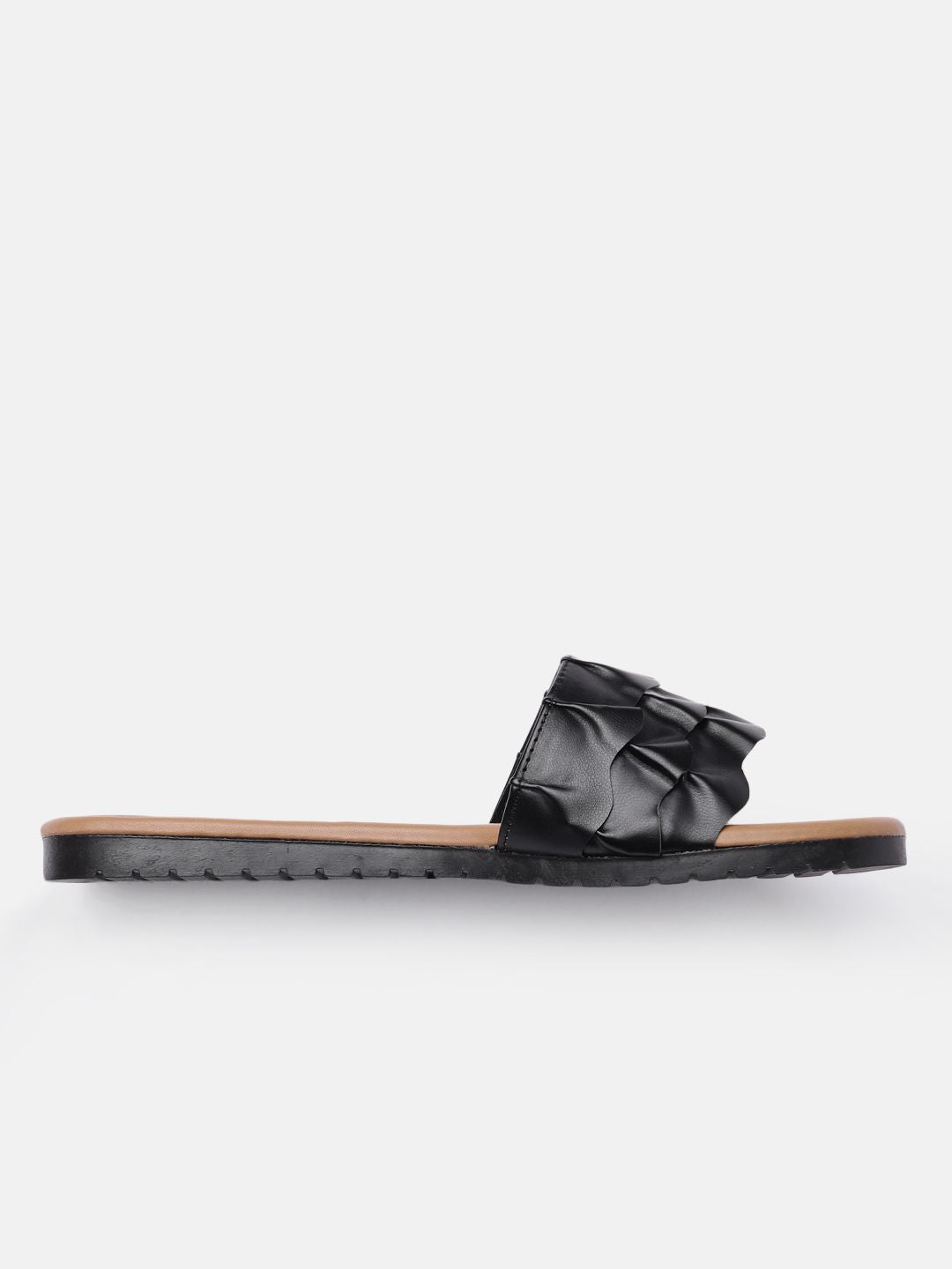 DressBerry Women Black Textured Open Toe Flats