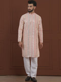 SOJANYA LUXE  Striped Embroidered Mirror Work Straight Kurta With Pyjama