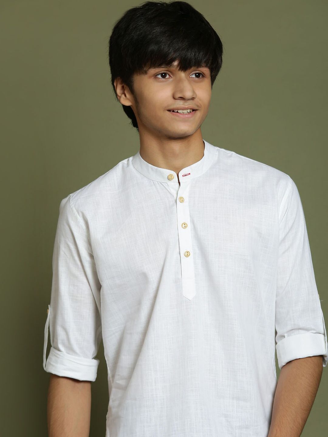 VASTRAMAY Boys Band Collar Roll-Up Sleeves Kurta