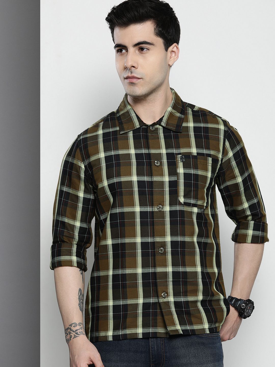 The Indian Garage Co Men Tartan Checked Casual Shirt