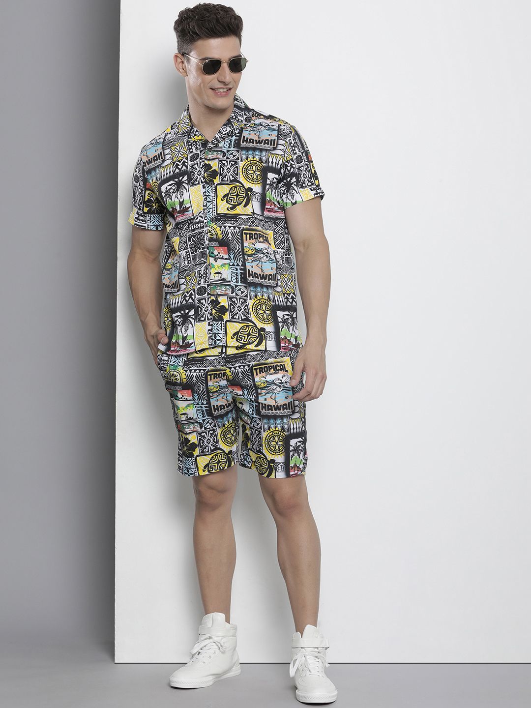 The Indian Garage Co Men Tropical Printed Short with Shirt