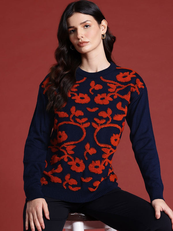 all about you Self Design Floral Pullover