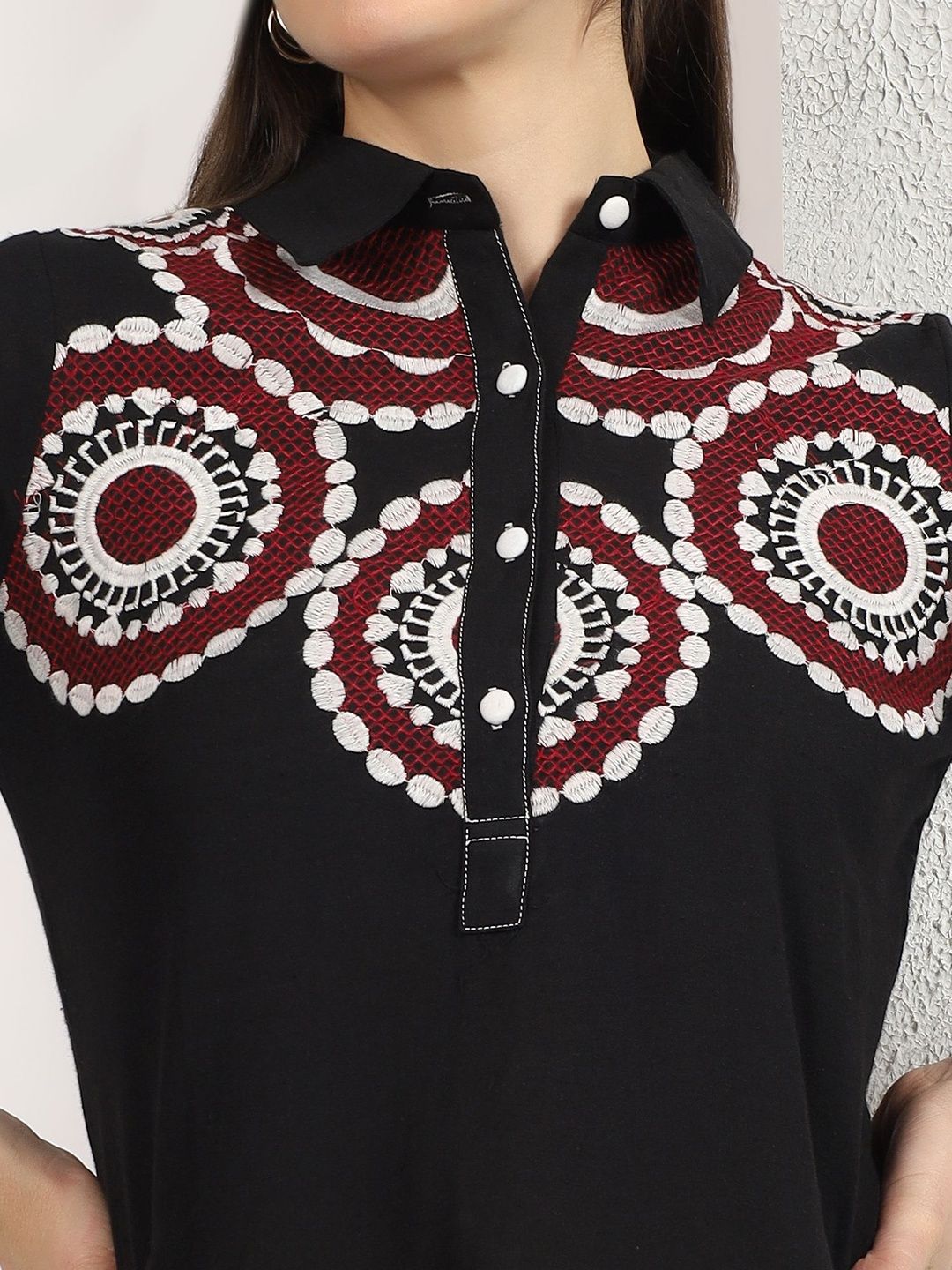 Mamicha Ethnic Motifs Embroidered A-Line Mini Dress