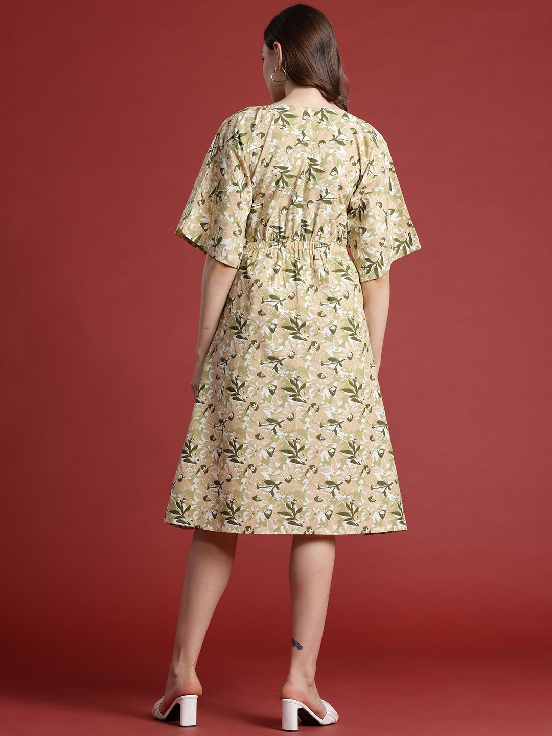 all about you Pure Cotton Floral Print Flared Sleeves Wrap Dress