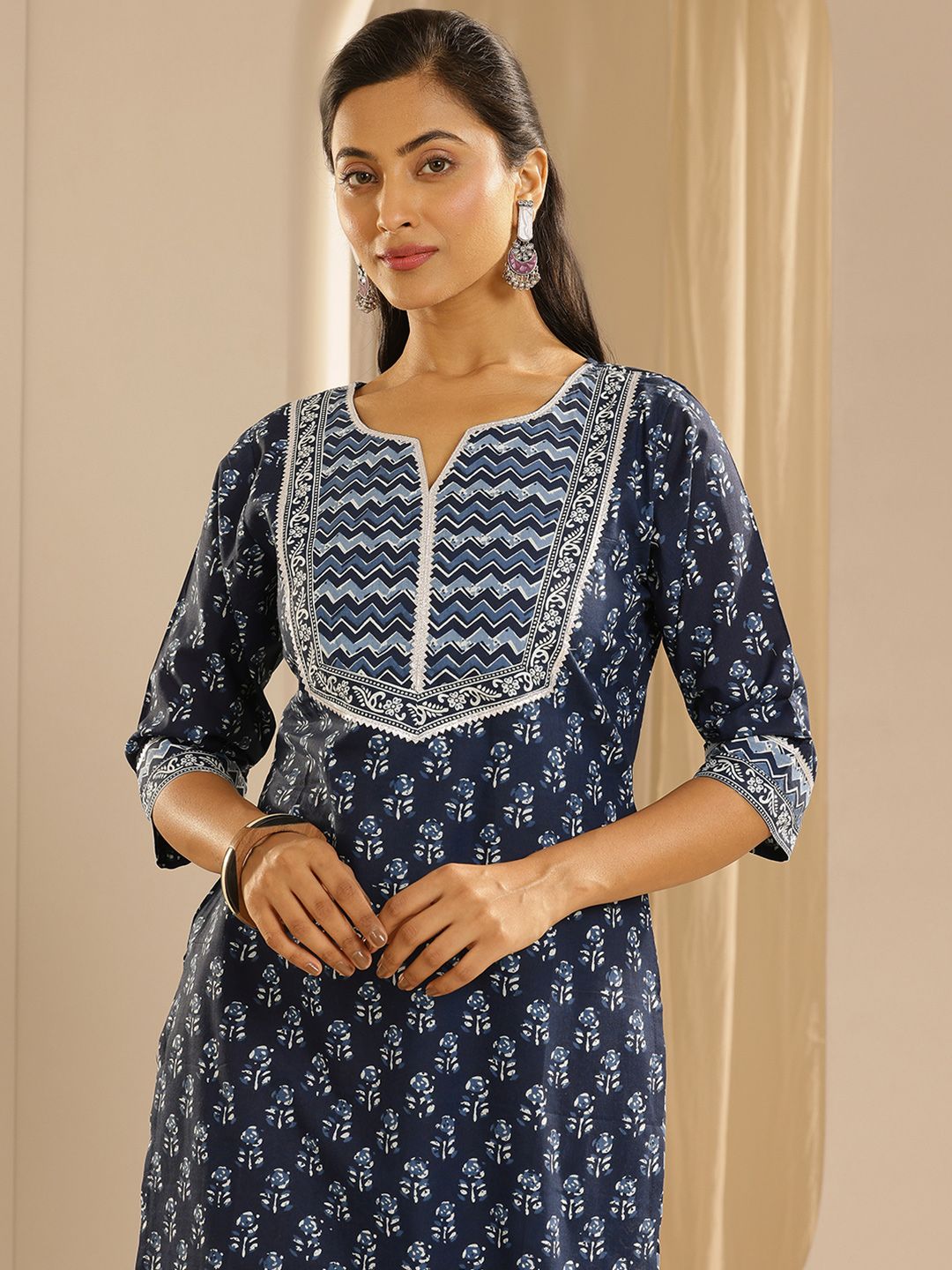 Libas Floral Printed Gotta Patti Pure Cotton Kurta with Palazzos & Dupatta