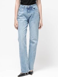RAREISM Women Comfort Straight Fit High-Rise Clean Look Heavy Fade Cotton Jeans
