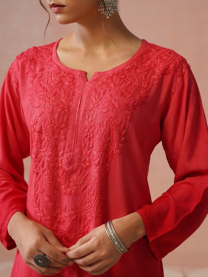Rumah Chikankari Kurta Chikankari Biasa Wanita dengan Seluar