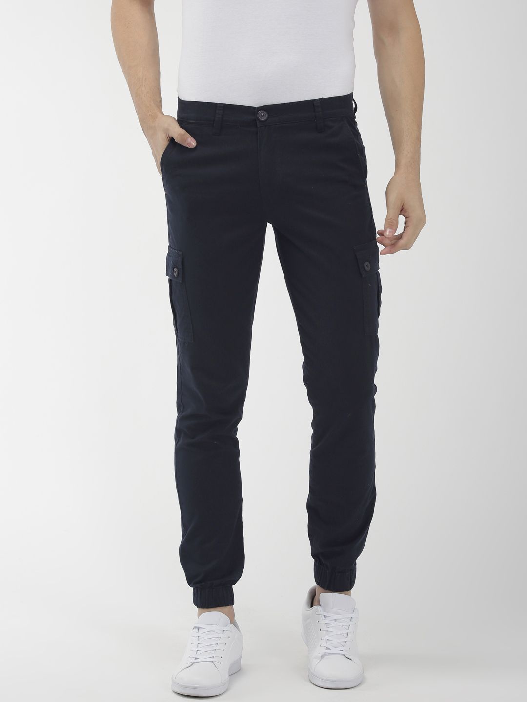 The Indian Garage Co Men Navy Blue Slim Fit Solid Cargo Style Joggers