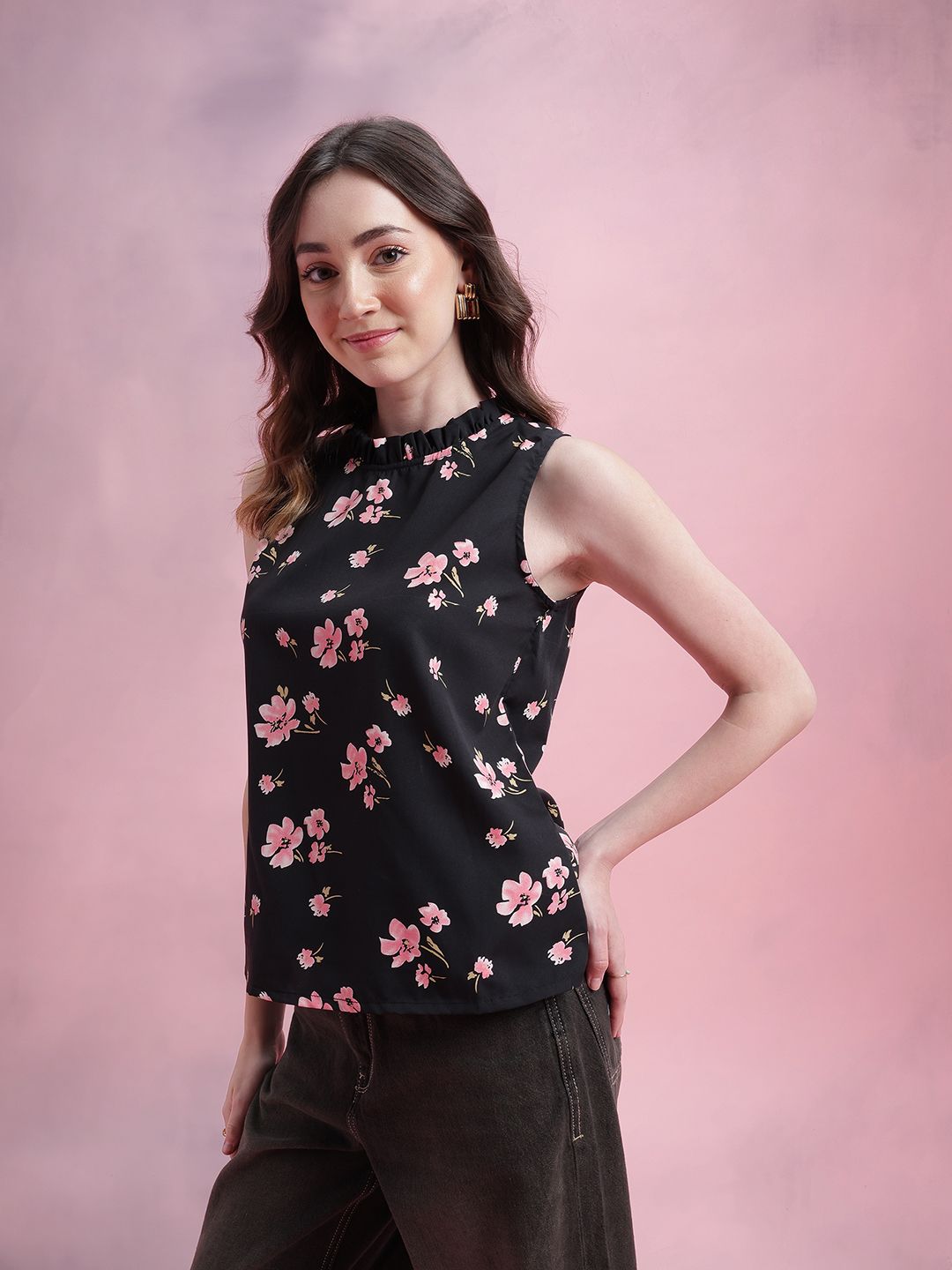 DressBerry Floral Print Ruffled Detail Top