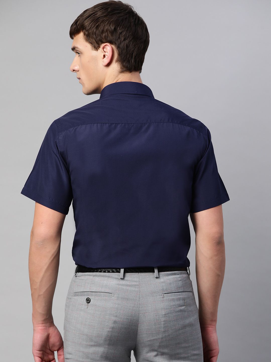 English Navy Men Navy Blue Polyester Slim Fit Solid Formal Shirt
