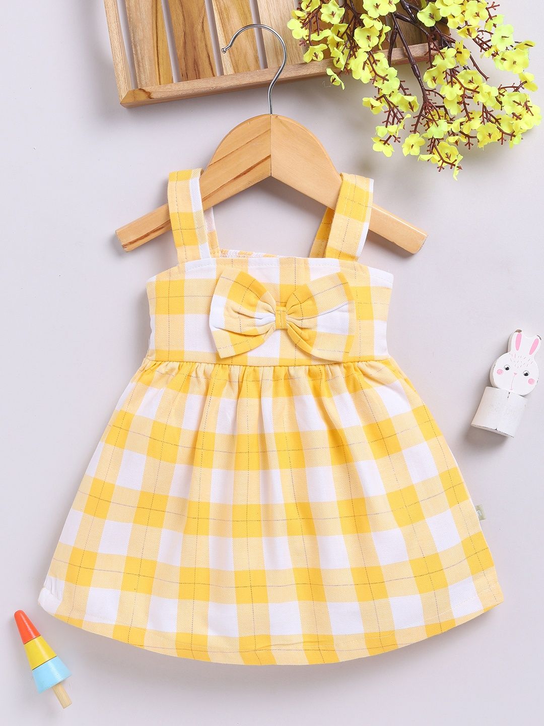 Moms Love Infant Girls Cotton Checked Fit & Flare Dress