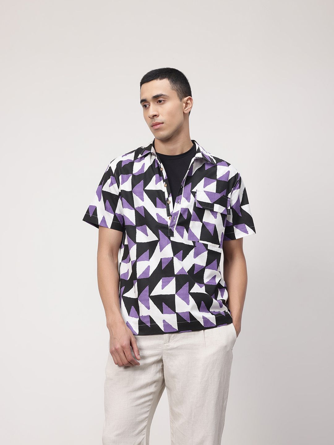ether Artisan Pure Cotton Hand Block Printed Relaxed Fit Casual Shirt