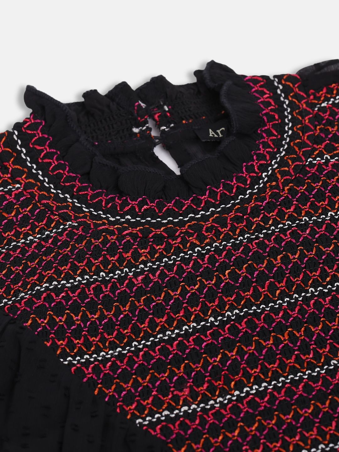 Antheaa Black & Red Embroidered Chiffon Top