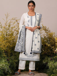 Libas Woven Design Regular Pure Cotton Kurta with Trousers &  Dupatta