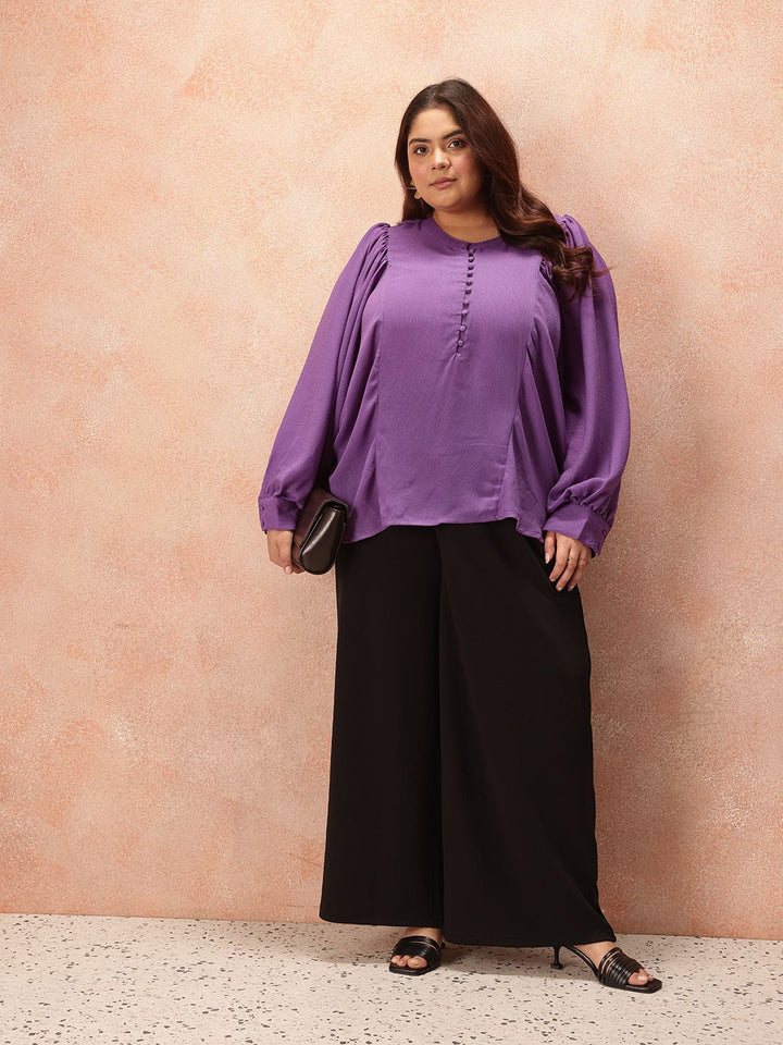 all about you Plus Size Puff Sleeves Shirt Style Longline Top