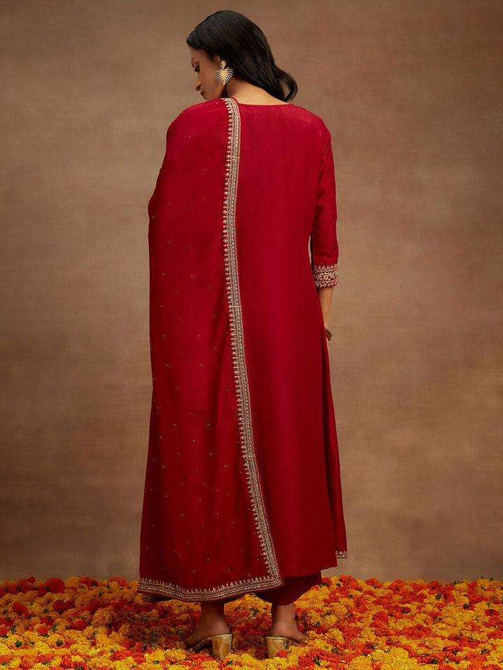 Libas Yoke Design Sequinned A-Line Kurta with Trousers & With Dupatta
