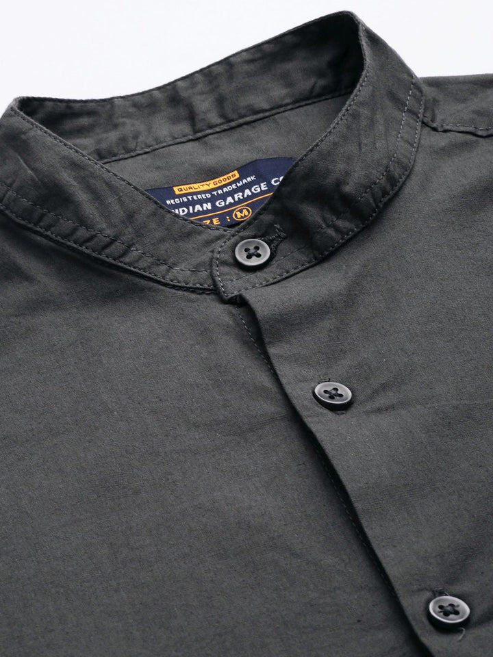 The Indian Garage Co Men Grey Mandarin Collar Casual Shirt