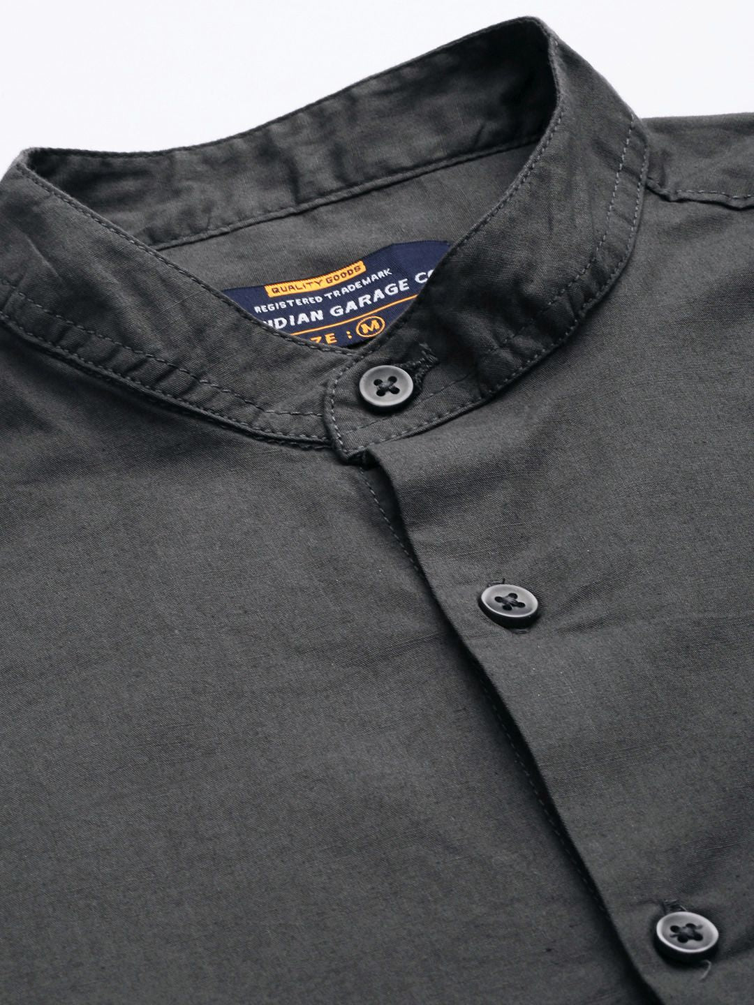 The Indian Garage Co Men Grey Mandarin Collar Casual Shirt