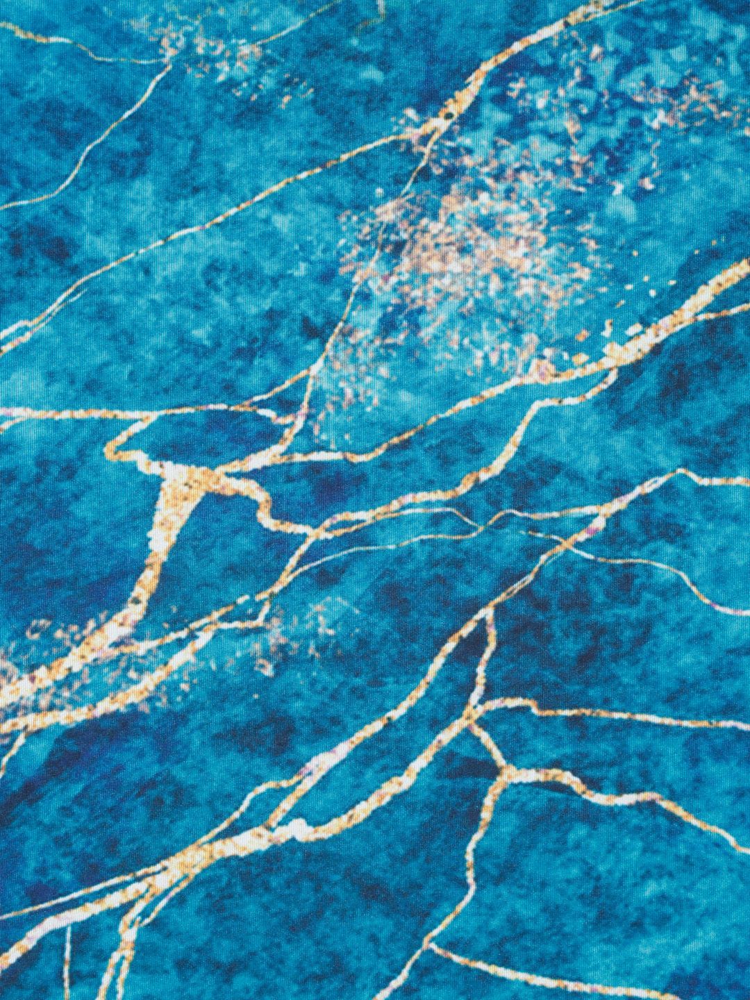 Cortina Teal Blue & Yellow Abstract Printed 2 Seater Sofa Cover
