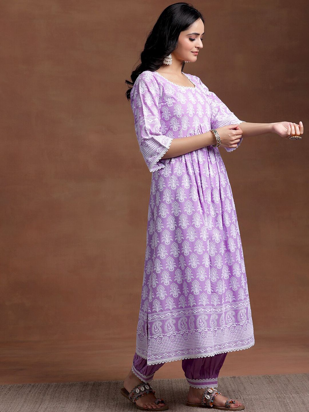 Libas Women Floral Regular Thread Work Pure Cotton Kurta with Salwar & With Dupatta