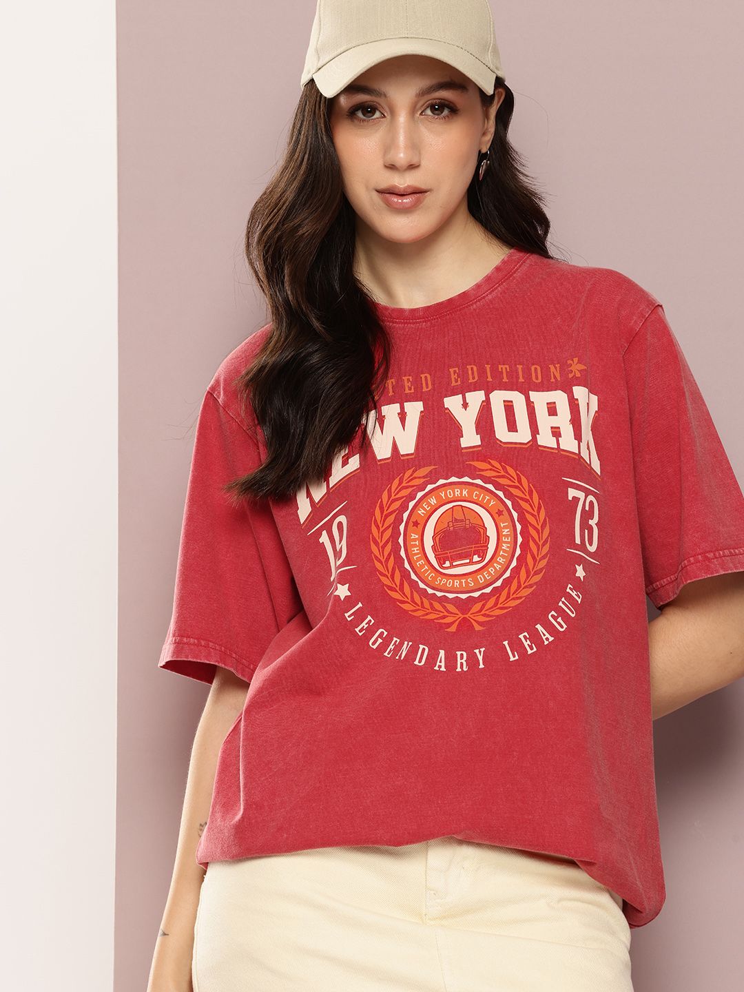 DILLINGER Women's Acid Washed Oversized Printed Tshirt