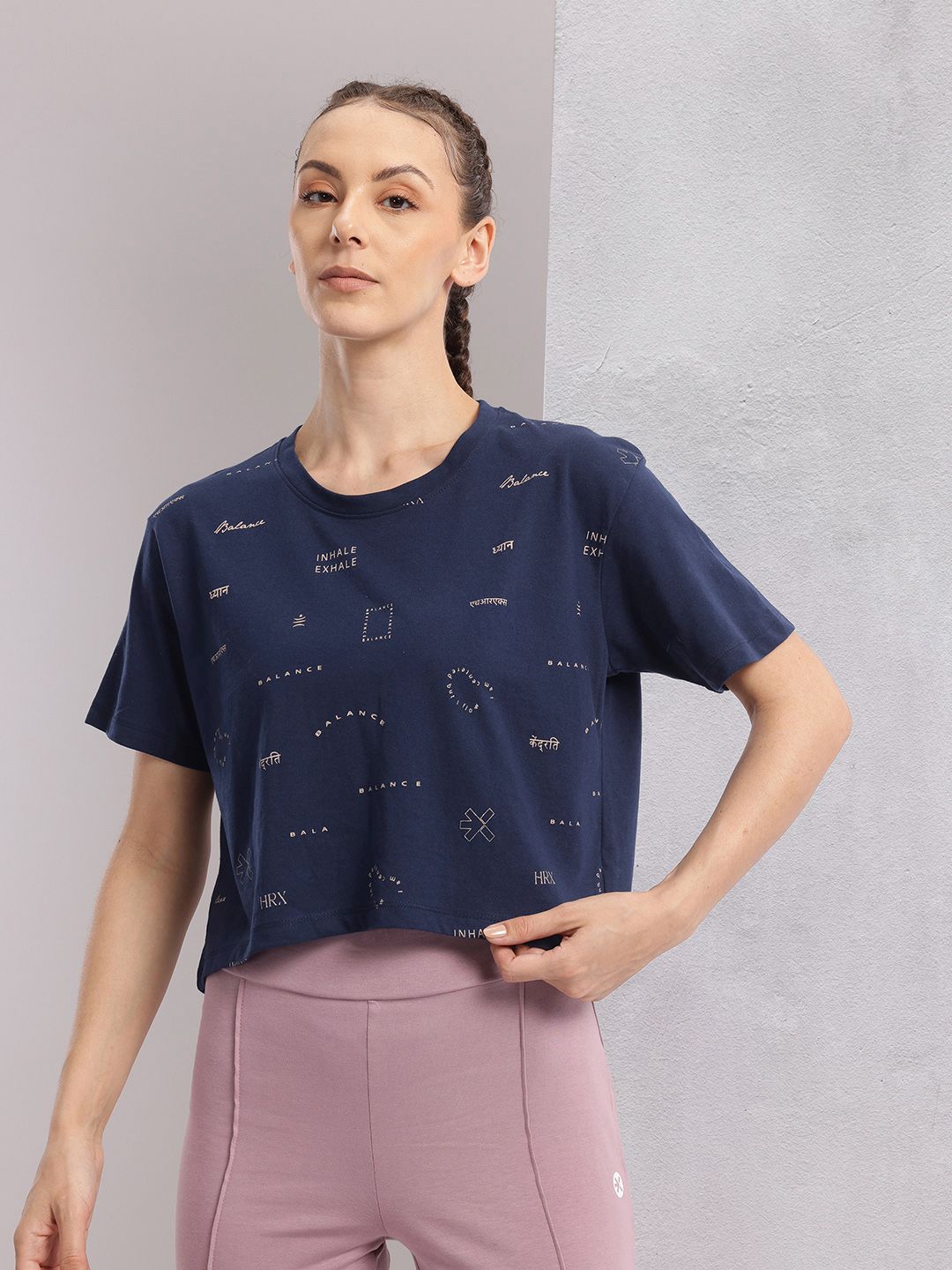 HRX by Hrithik Roshan Typography Printed Drop-Shoulder Sleeves Yoga T-Shirt