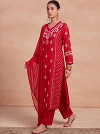 House of Chikankari Women Ethnic Motifs Embroidered Regular Chikankari Chanderi Silk Kurta with Trousers &