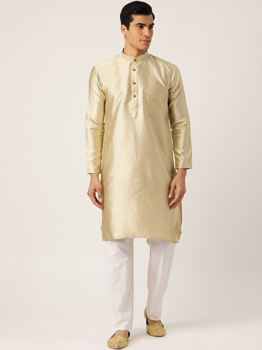SOJANYA Men Beige Woven Design Straight Kurta
