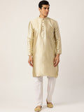 SOJANYA Men Beige Woven Design Straight Kurta