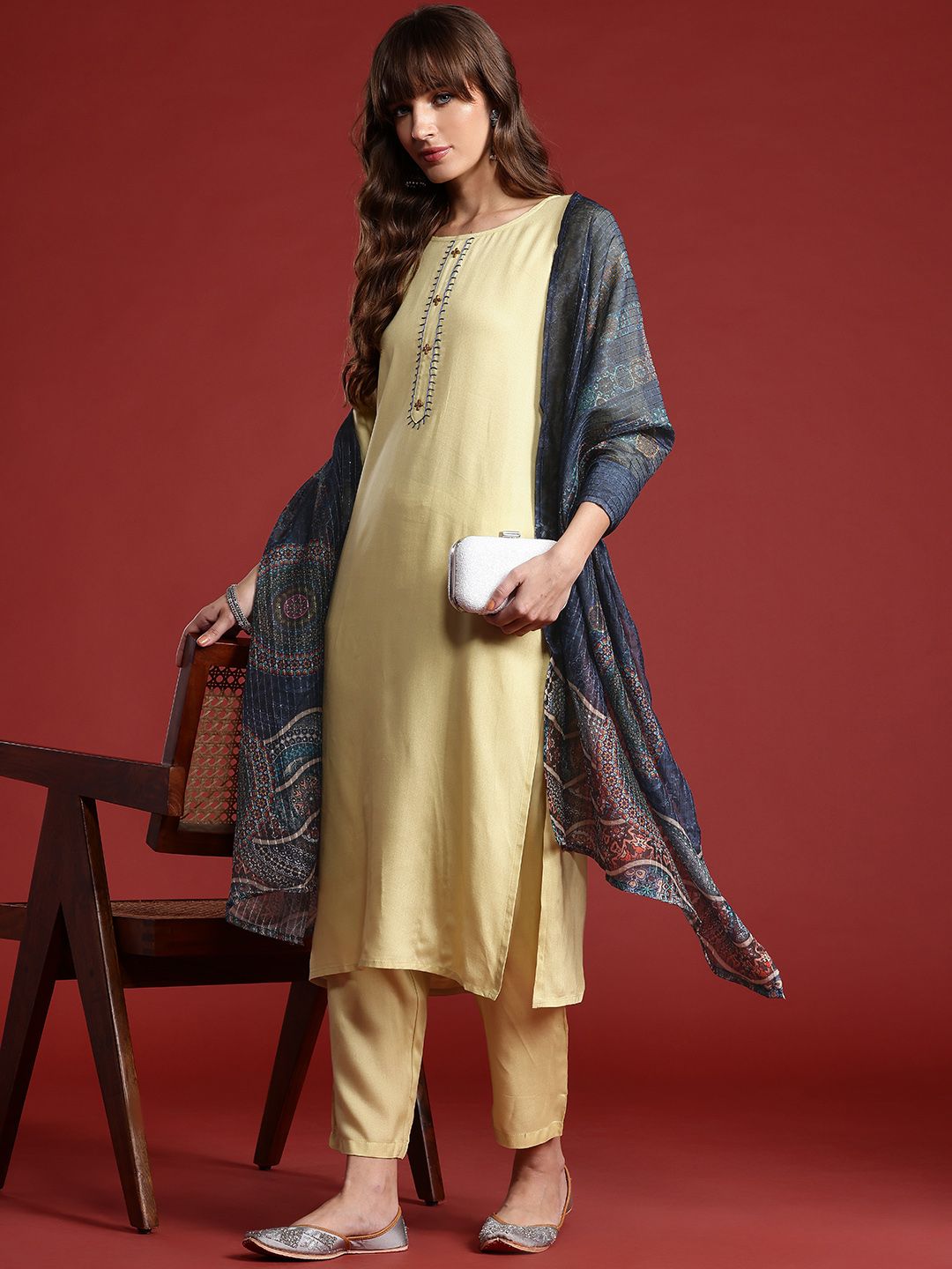 Anouk Women Ethnic Motifs Embroidered Regular Sequinned Kurta with Trousers & With Dupatta
