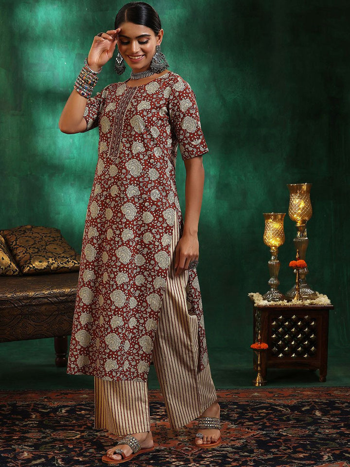 Libas Floral Printed Regular Gotta Patti Pure Cotton Straight Kurta with Palazzos
