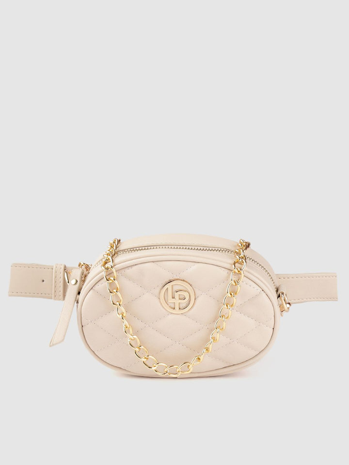 Lino Perros Beige Quilted Sling Bag cum Waist Pouch