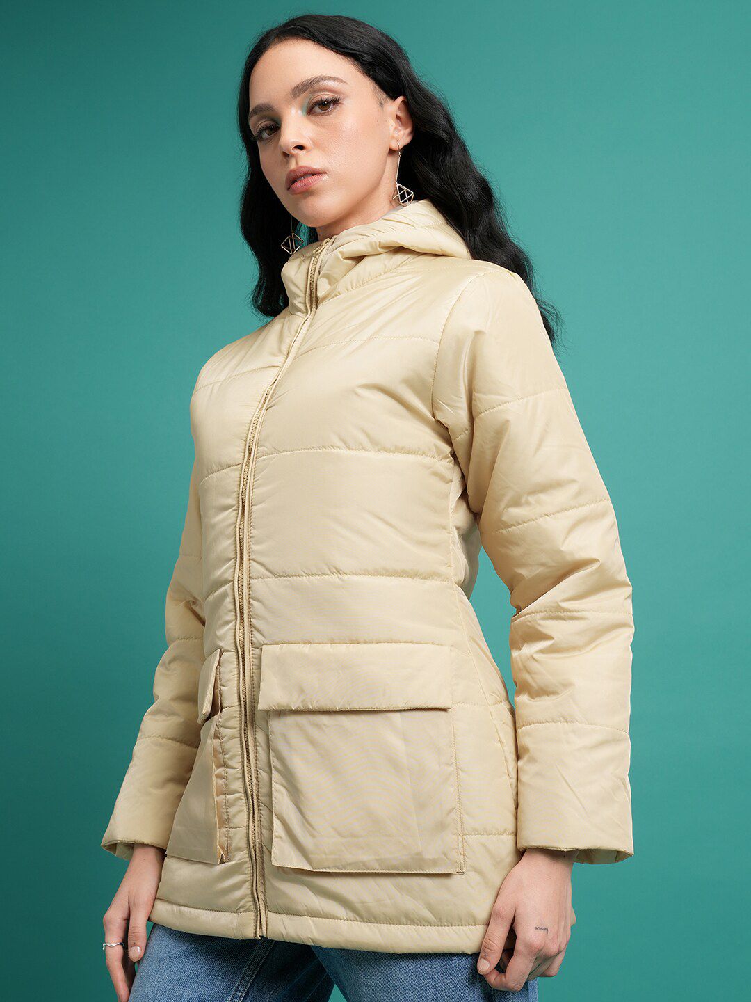 Tokyo Talkies Brown Hooded Puffer Jacket