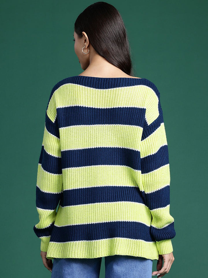 DressBerry Boat Neck Striped Knitted Pullover
