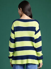 DressBerry Boat Neck Striped Knitted Pullover