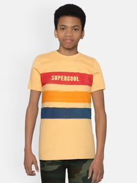 YK Boys Yellow  Red Striped Detail Round Neck Pure Cotton T-shirt
