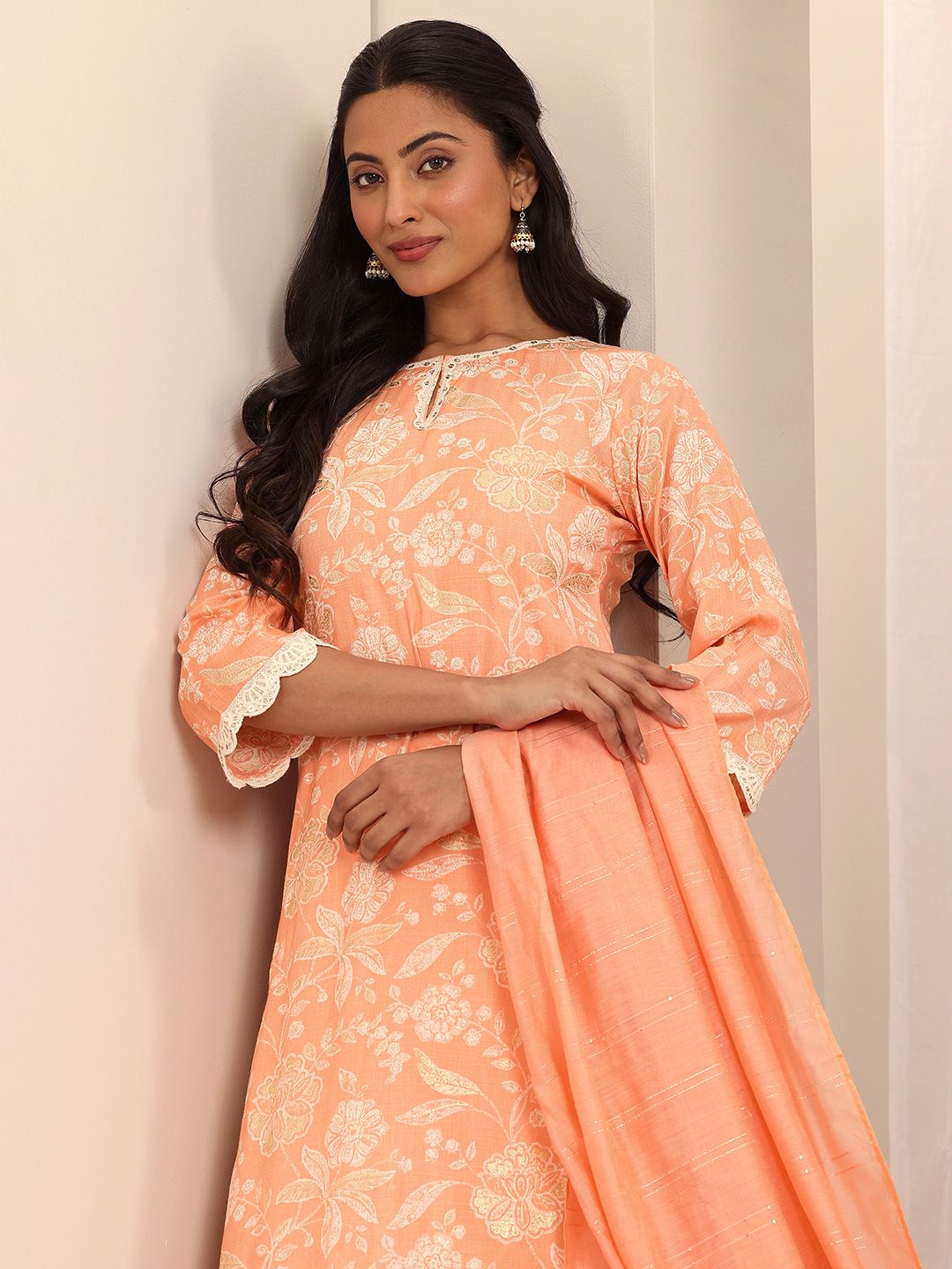 Libas Floral Printed Straight Kurta With Palazzos & Dupatta