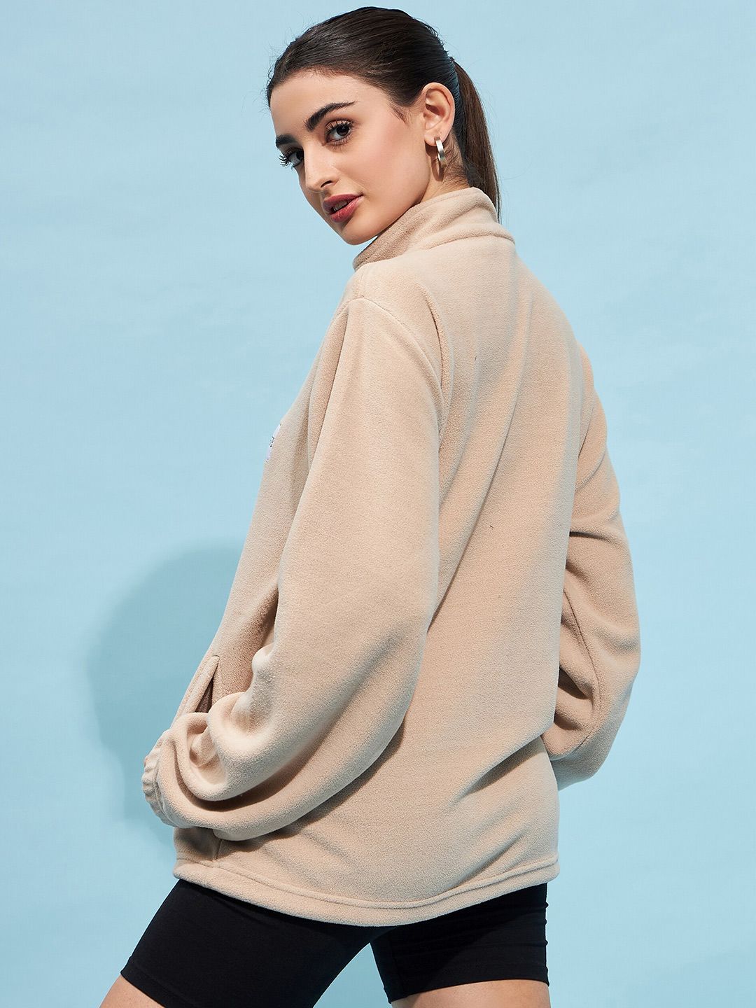 STREET 9 Beige Mock Collar Oversized Sweatshirt