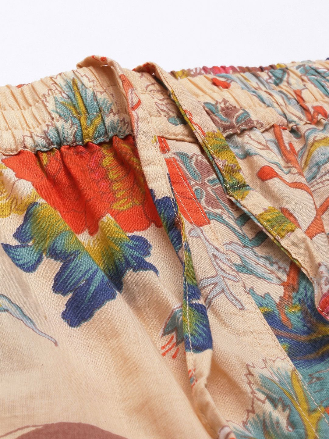 SANSKRUTIHOMES Women Beige Pure Cotton Floral Print Pyjama Set