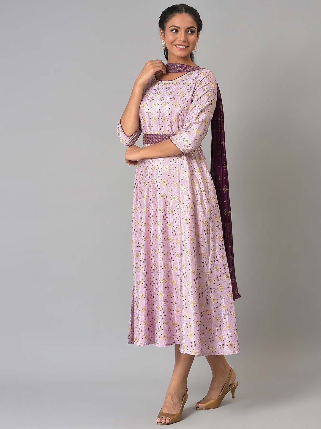 AURELIA Purple Ethnic Motifs Ethnic Empire Dress